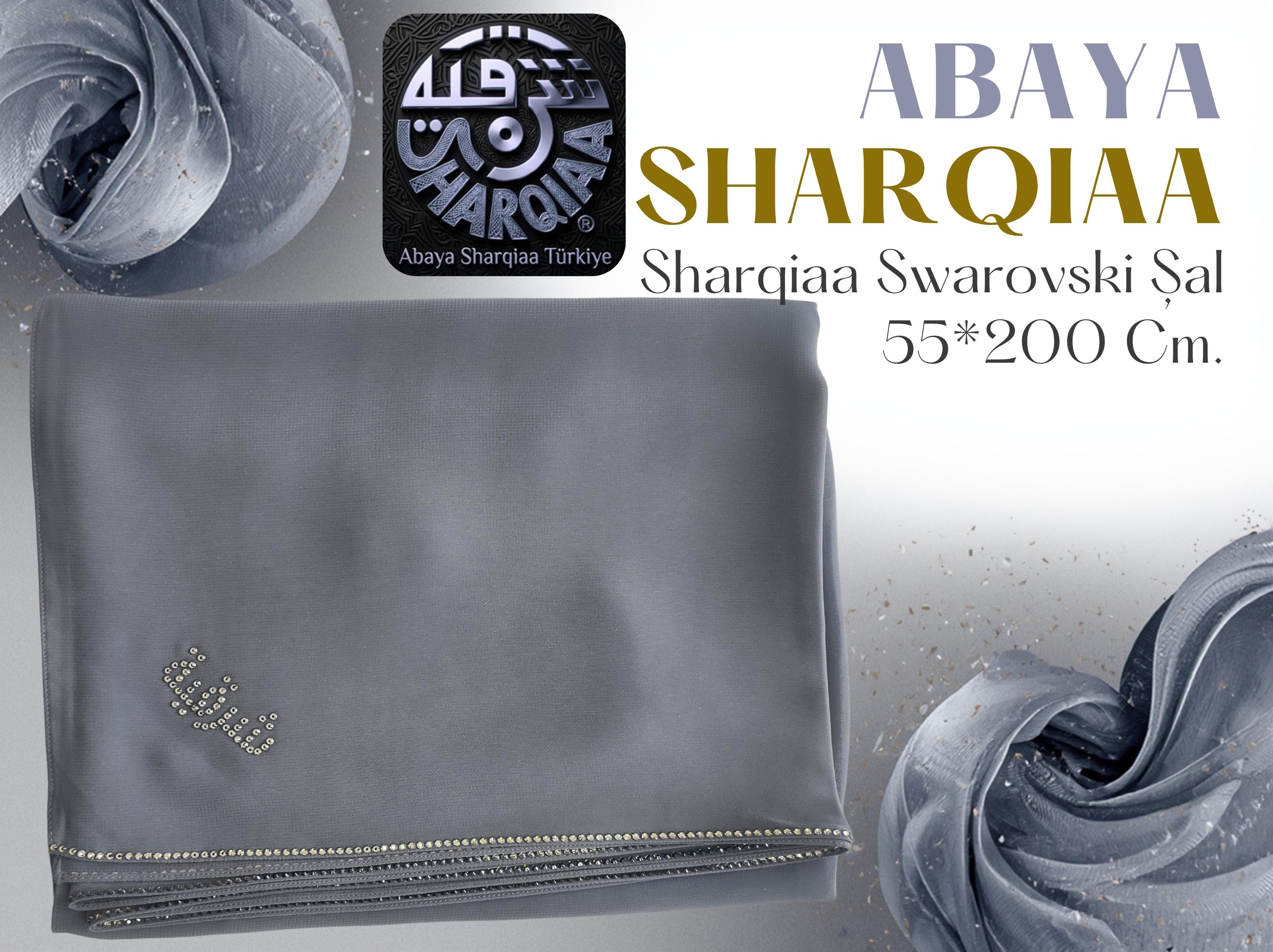 Sharqiaa Su Yolu Swarovski Taşlı Şal - Lüks Abaya Şalı