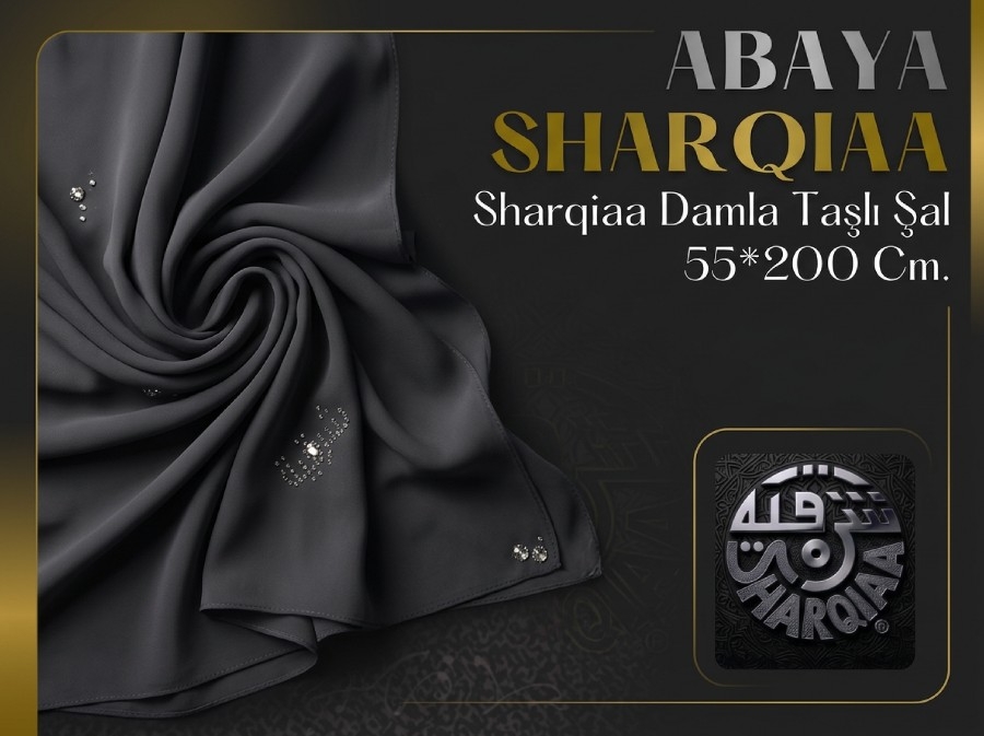 Sharqiaa Swarovski Damla Taşlı Şal - Lüks Abaya Şalı