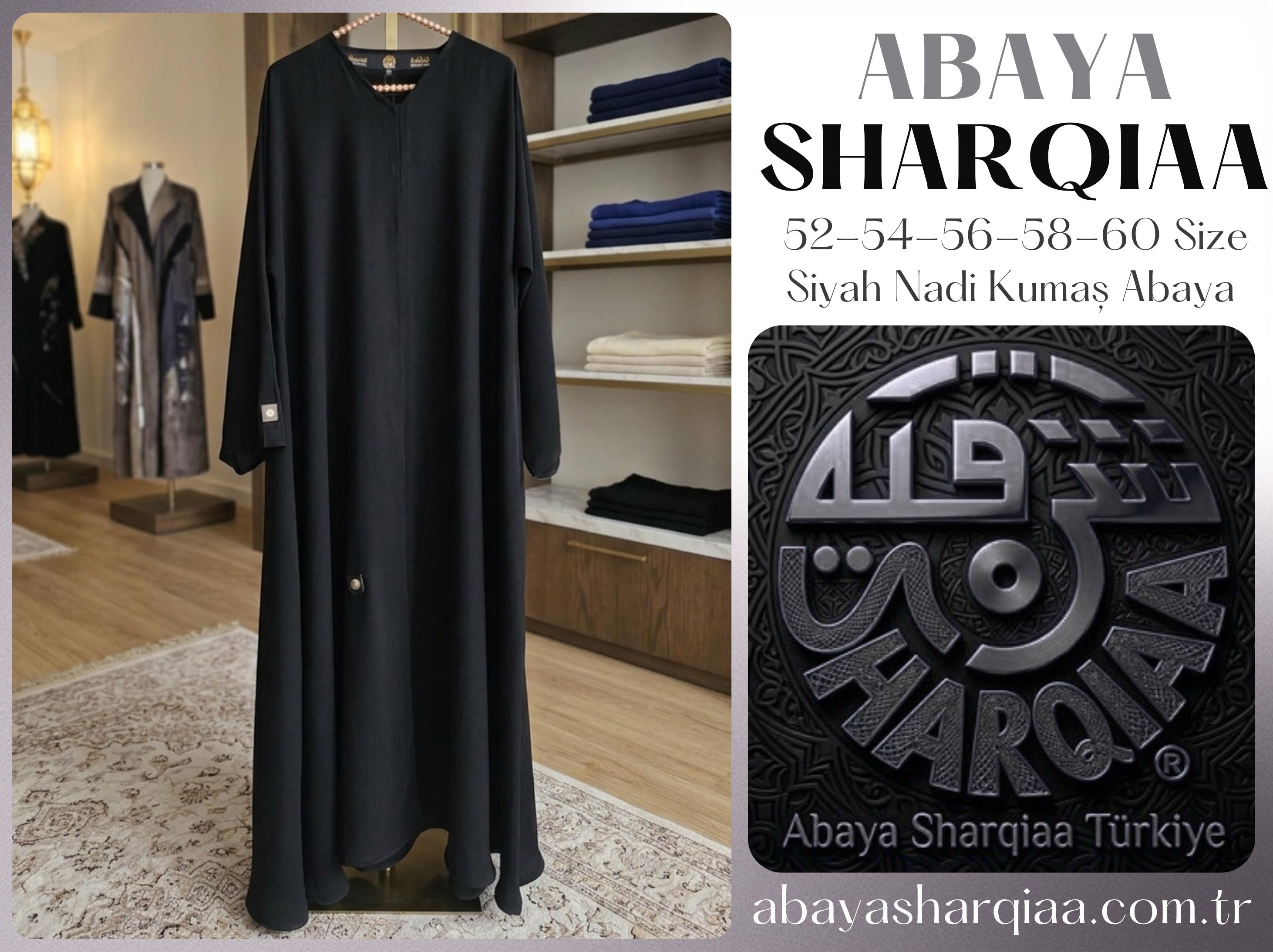 Abaya Sharqiaa Siyah Nadi Kumaş Abaya – Şal Dahil Premium Tesettür Ferace